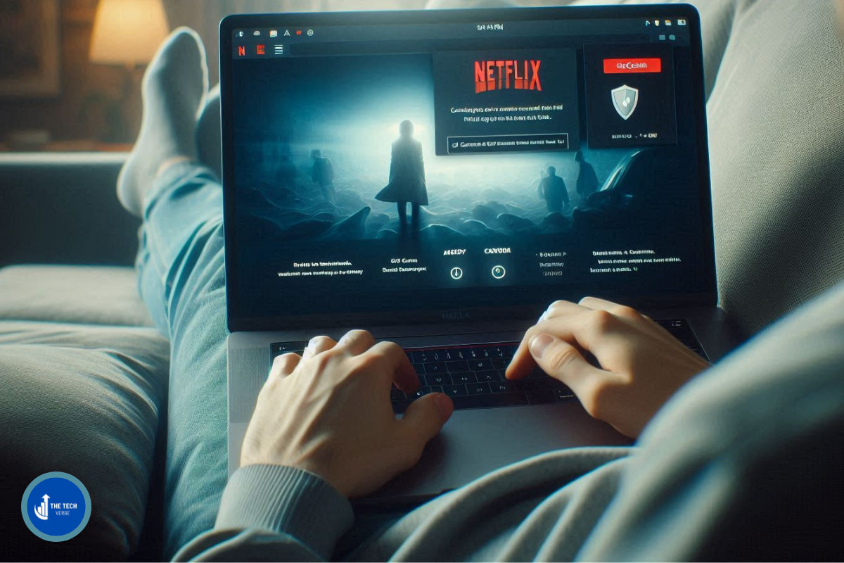 A user streaming Netflix on a laptop using a VPN service.