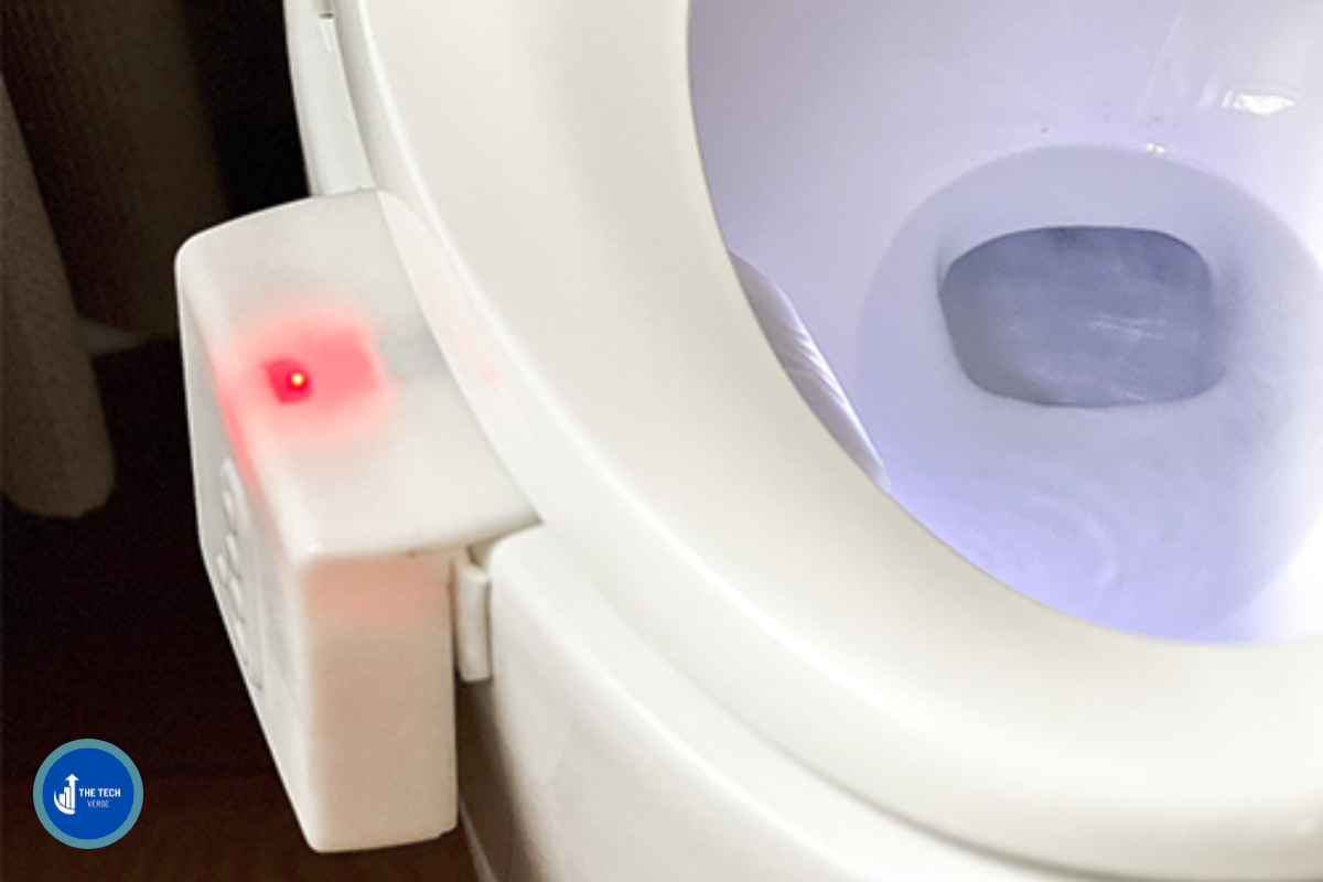 A high-tech toilet with AI sensors, representing innovation in health monitoring.